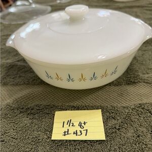 1960’s Fire King Candle Glow Casserole Dish with lid. No cracks or chips.